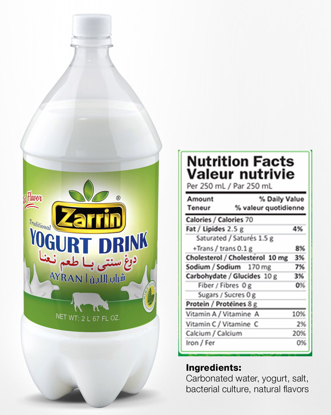 Zarrin mint flavor yogurt drink also known as doogh.