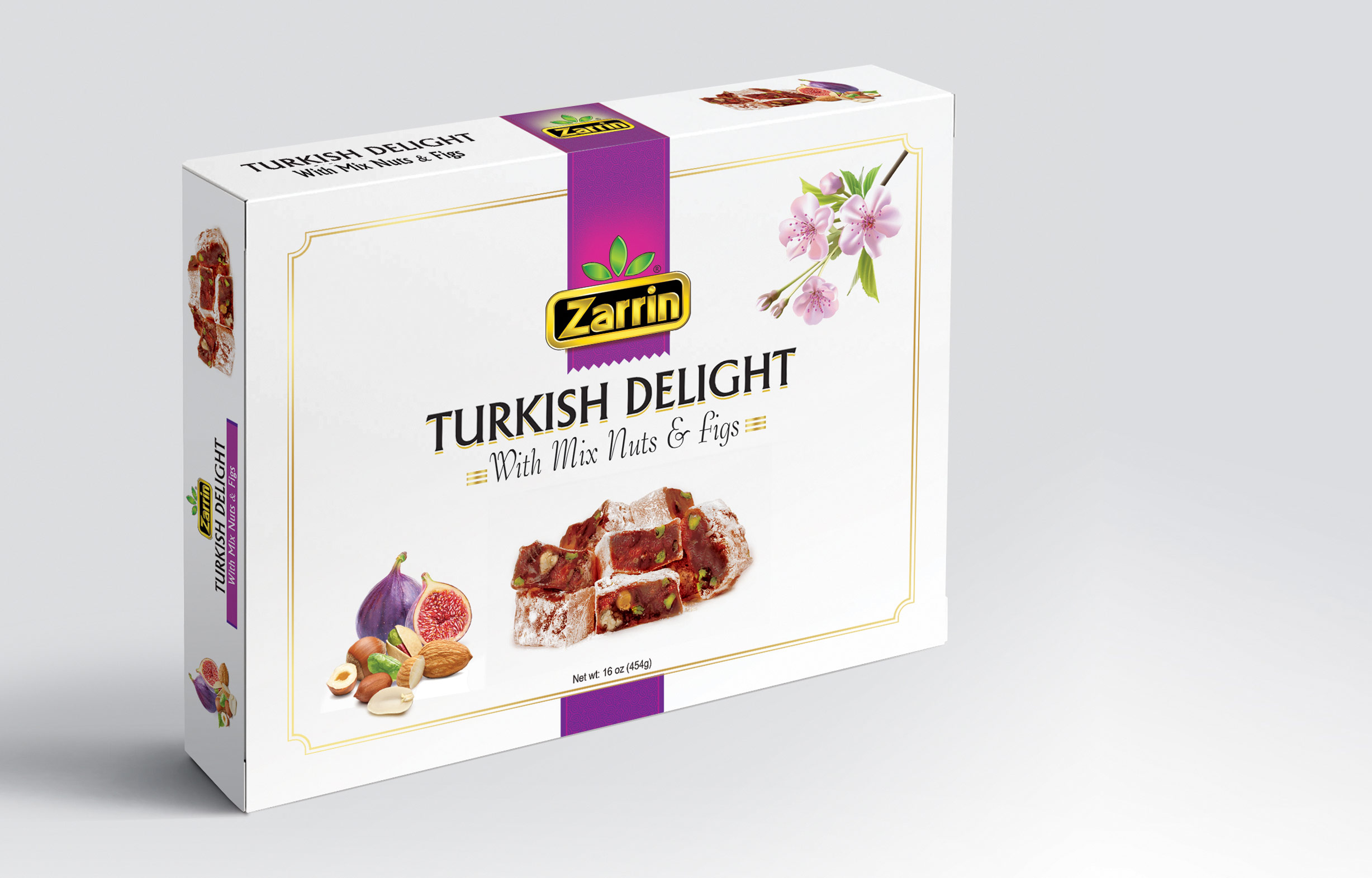 Zarrin Mix Nuts & Figs Turkish Delight 16 oz box.