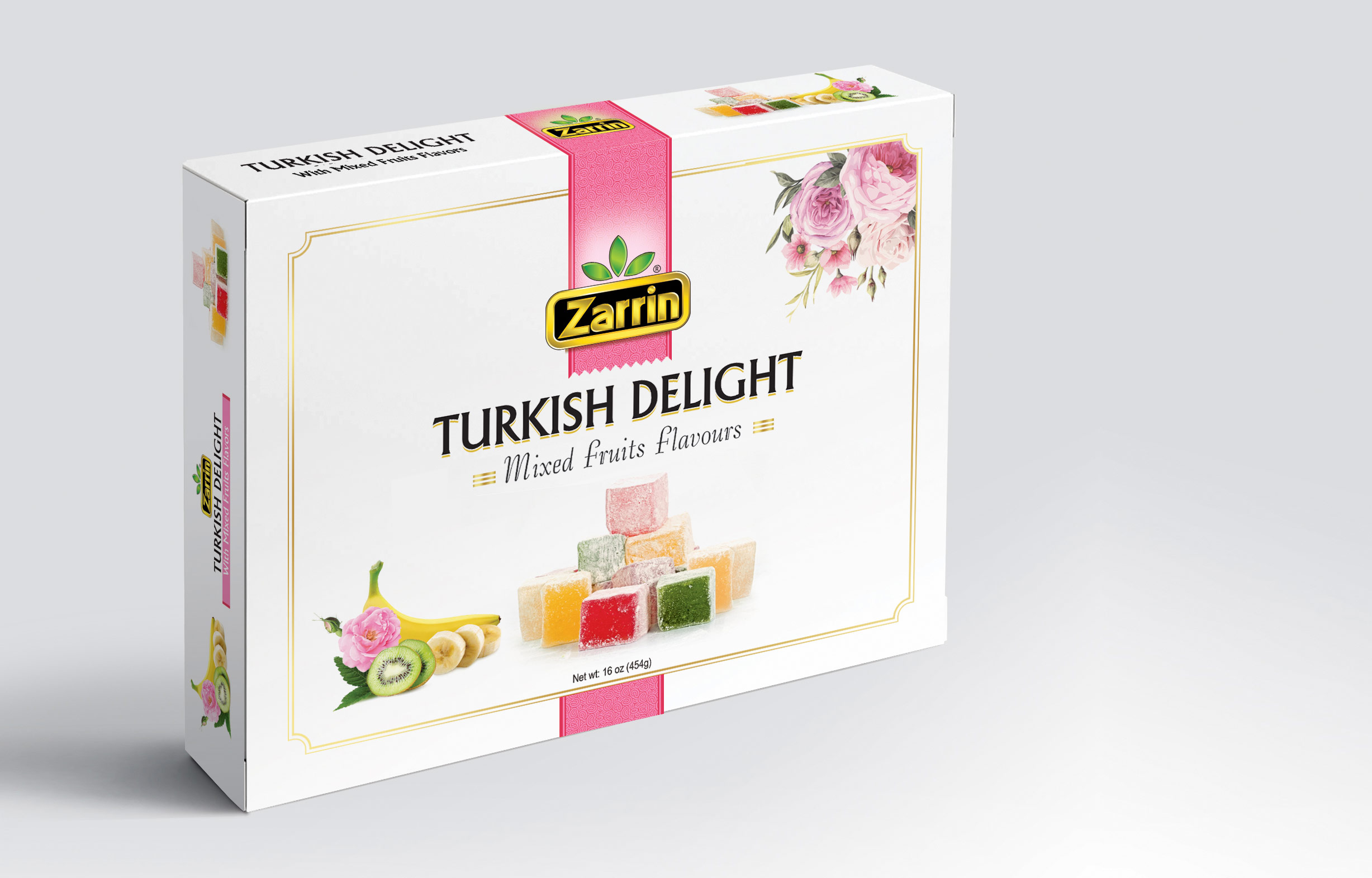 Zarrin Mixed Fruits Flavours Turkish Delight 16oz box.