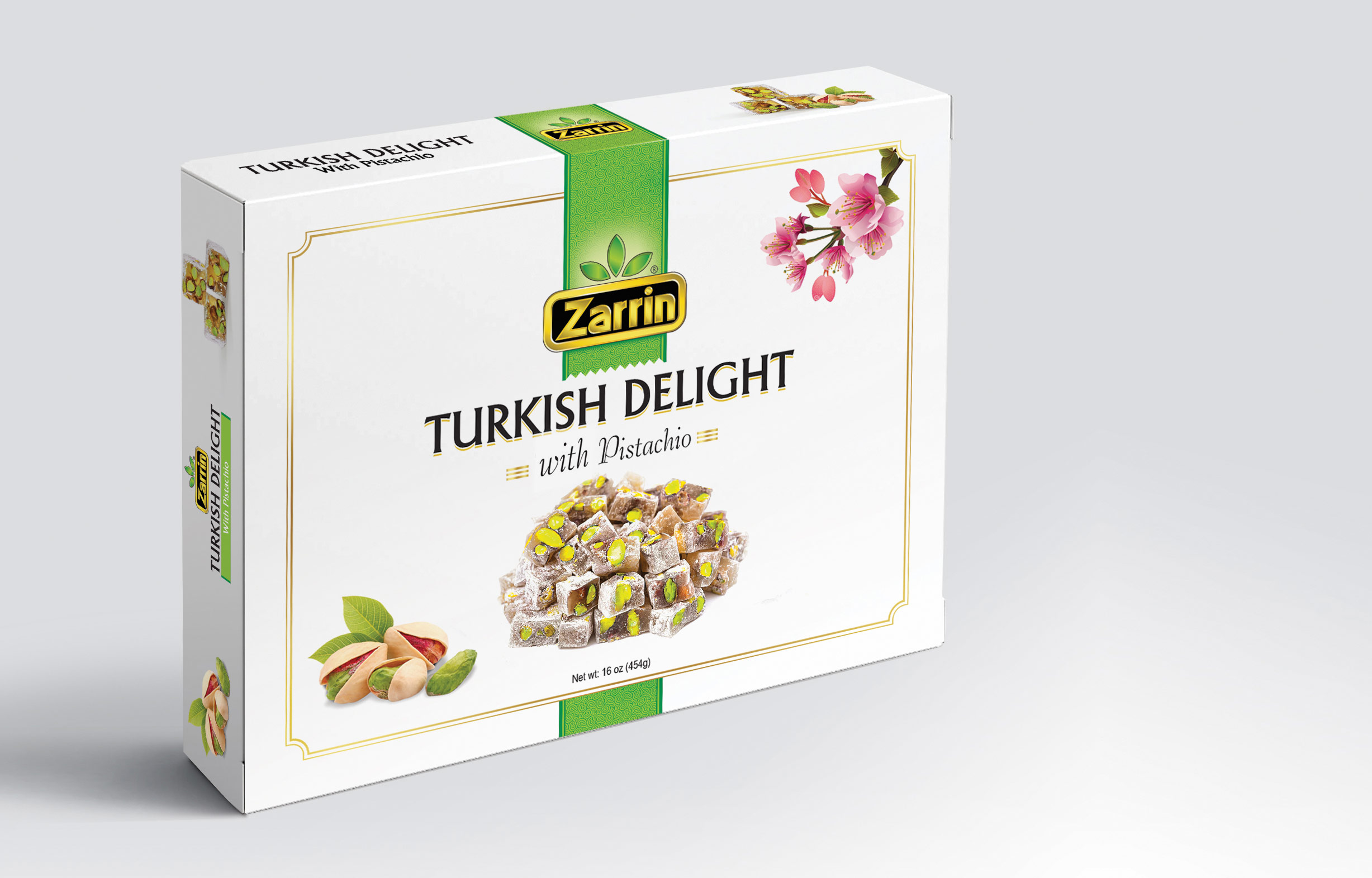 Zarrin Turkish Delight With Pistachio in 16oz box.