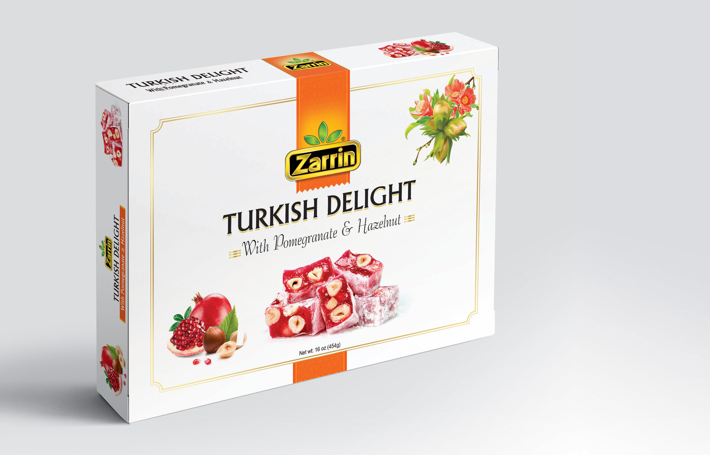 Zarrin Turkish Delight With Pomegranate & Hazelnut in 16oz box.