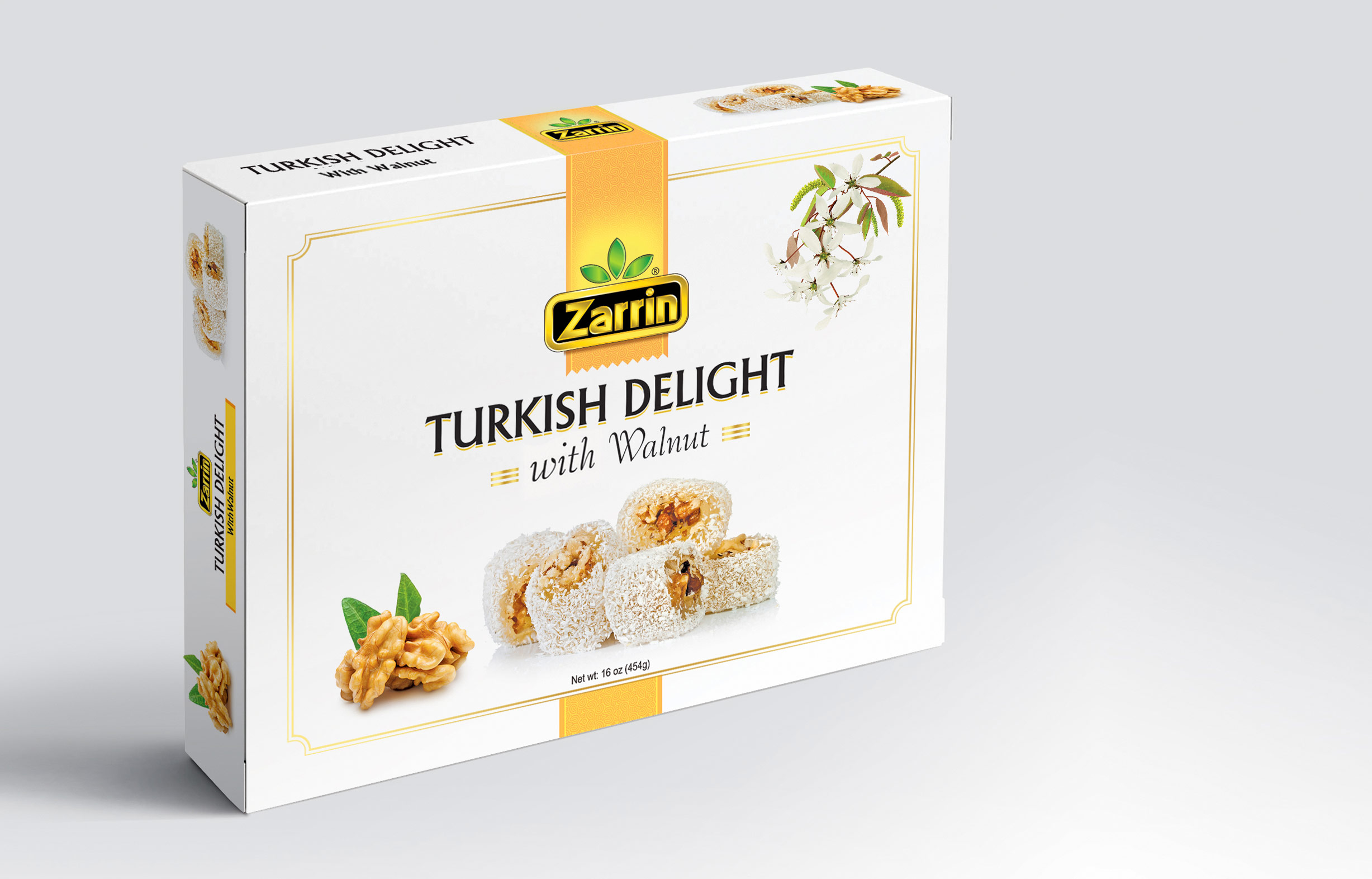 Zarrin Turkish Delight With Walnut 16oz Box.