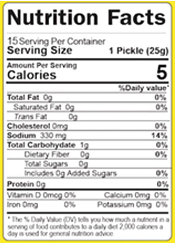 Zarrin Pickled Cucumbers 13-17 + 20% Free Nutrition Facts Zarrin Pickled Cucumbers 13-17 + 20% Free Nutrition Facts