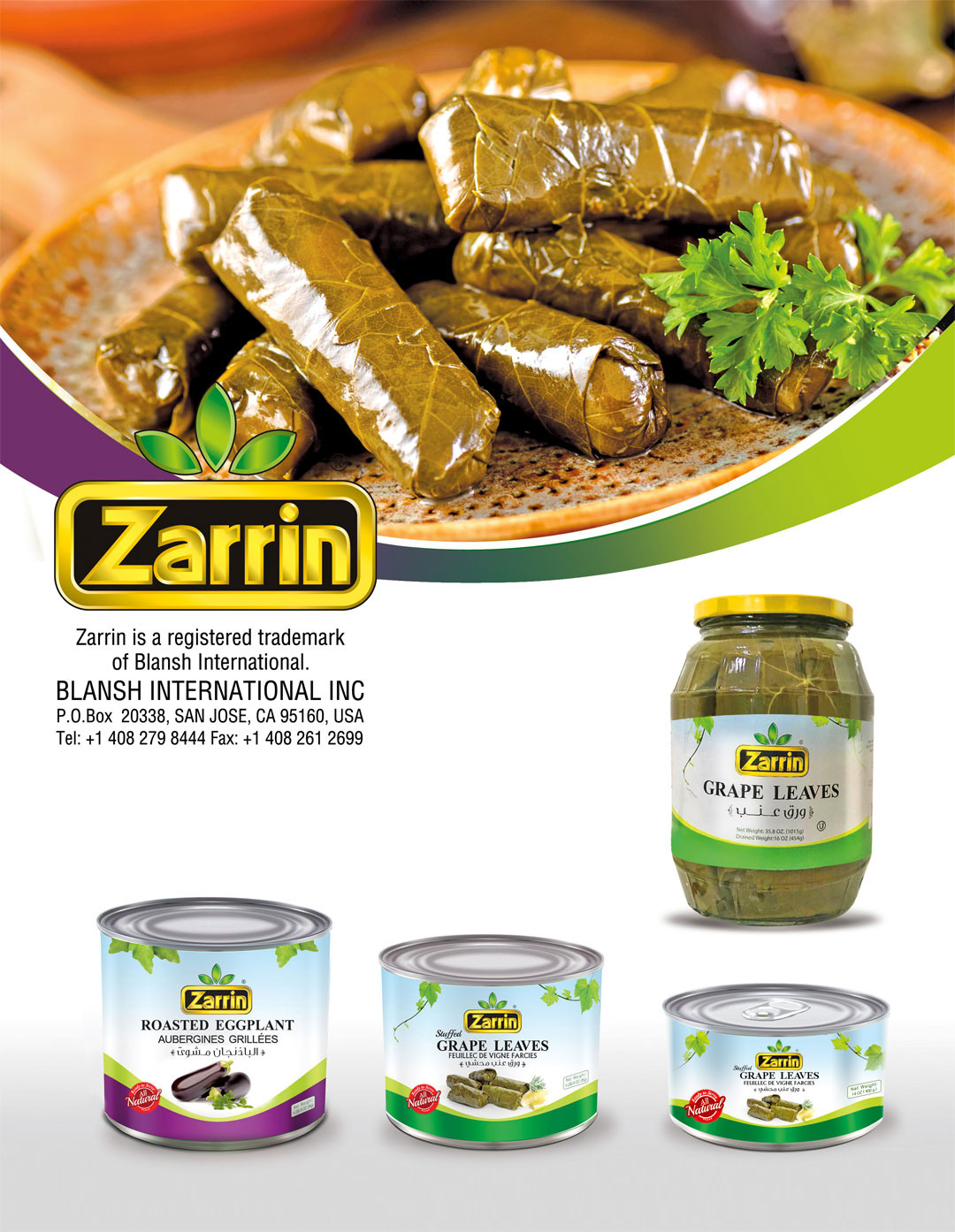 Great grape leaves and eggplant pure from your favorite Middle Eastern food distributors, Zarrin.