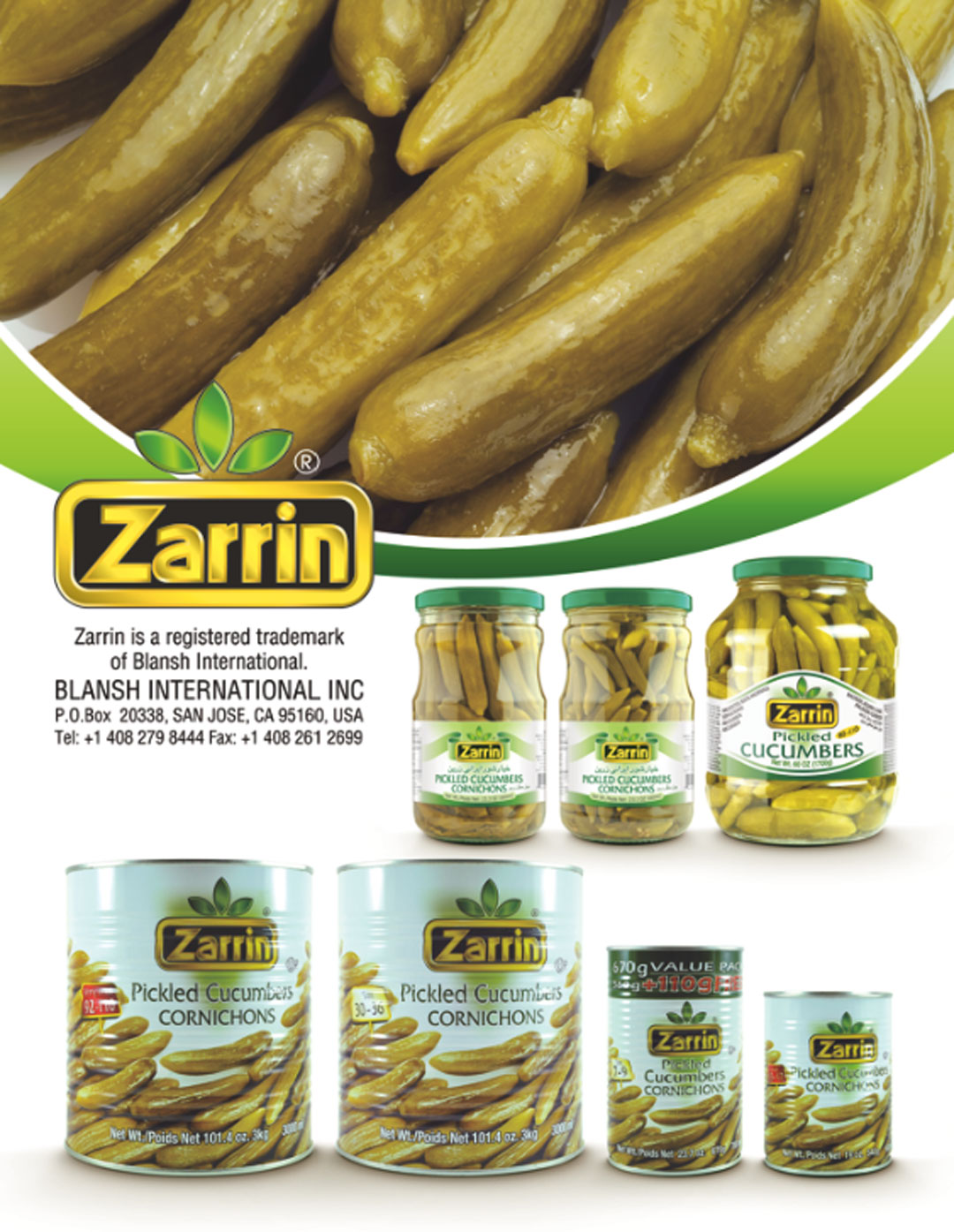 Food distributor, Zarrin, turkish pickled cucumbers, pepperoncini, and cornichons.
